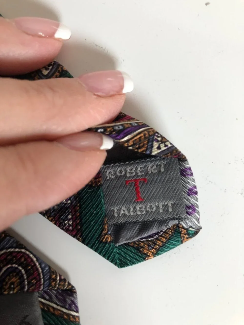 Norm Thompson Green Purple Paisley Silk Tie Robert Talbott Mens Necktie Office